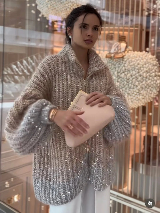 Veste Pull Tricot Paillettes - Éclat et Confort Garanti