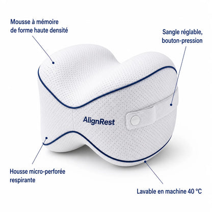 Détails du coussin AlignRest - mousse, sangle, housse lavable