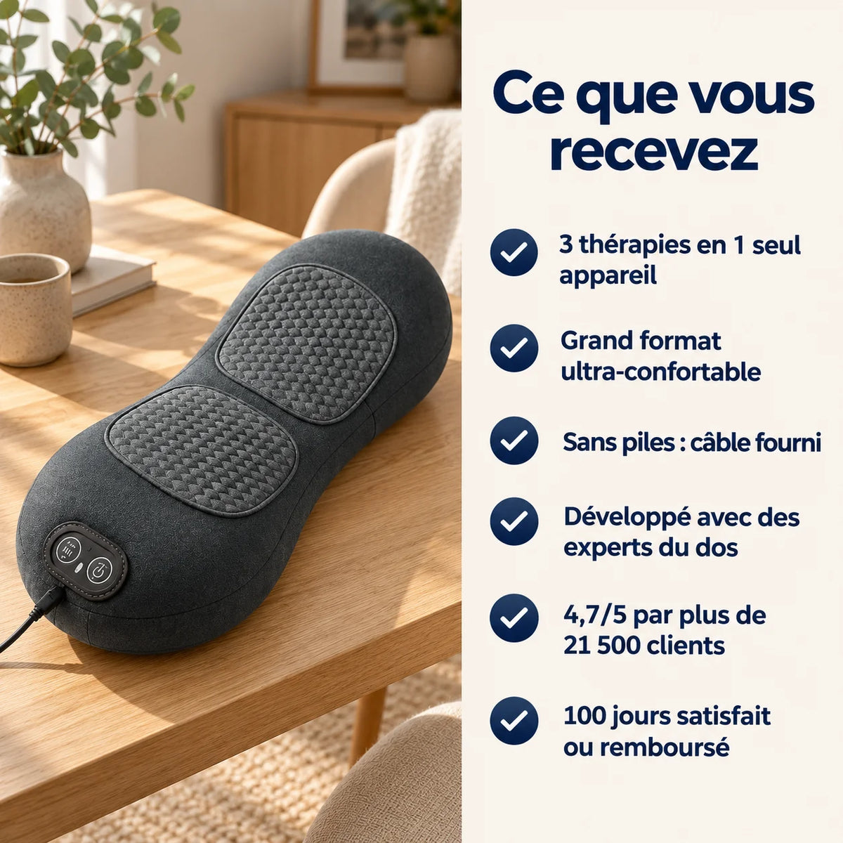 SpineEase — ce que vous recevez : 3 thérapies, 100 jours satisfait ou remboursé