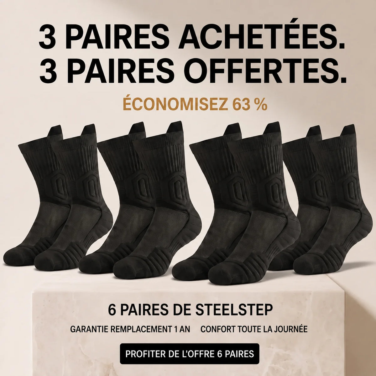 3 paires achetées 3 paires offertes — économisez 63 % — 6 paires de SteelStep