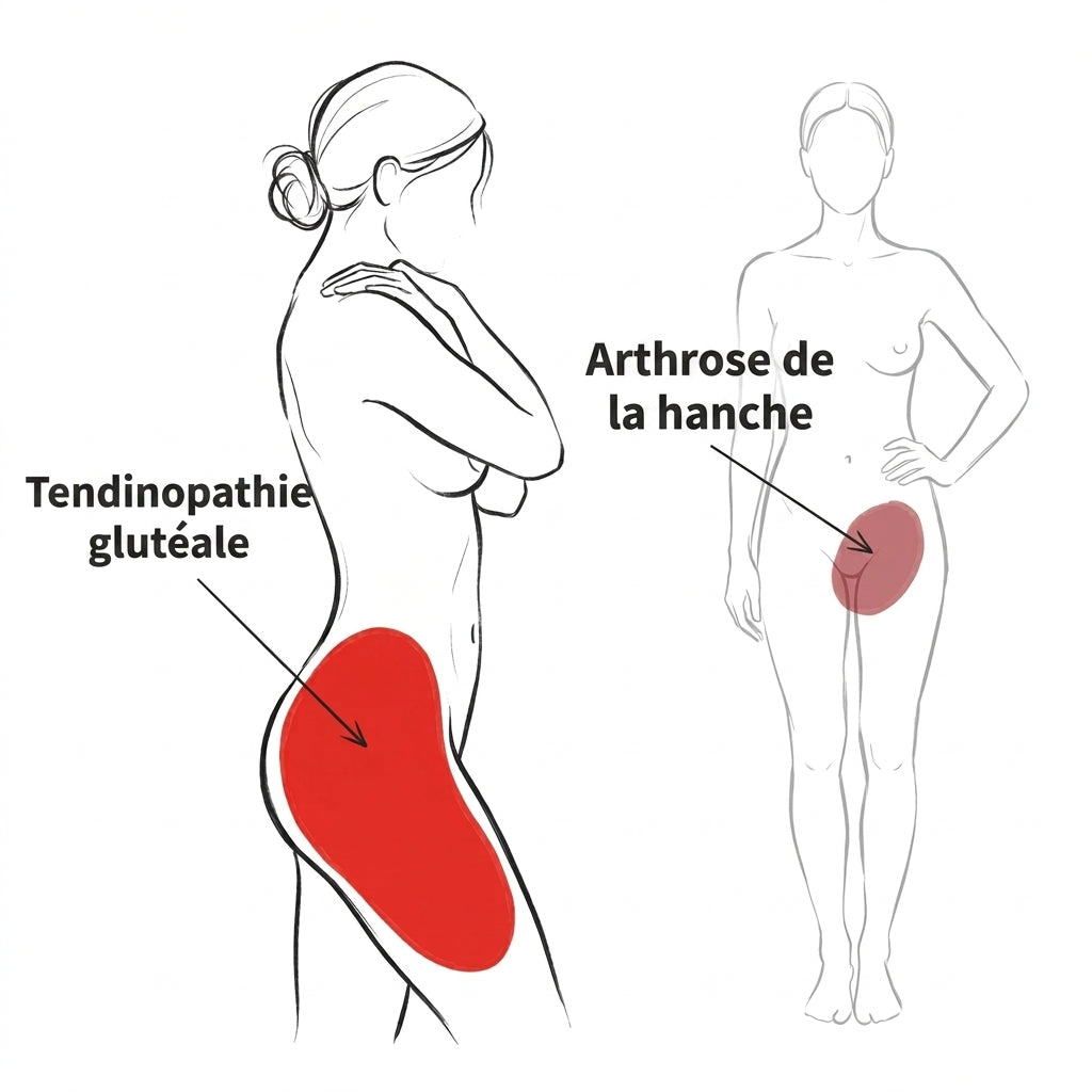 Tendinopathie glutéale vs arthrose de la hanche — la localisation de la douleur